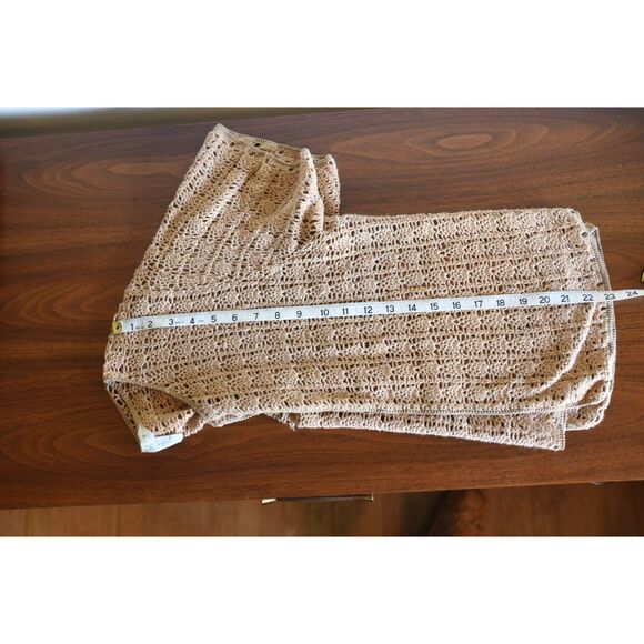 Tan brown Crochet Short sleeve cardigan boho beaded open knit XL vintage summer - Picture 8 of 8